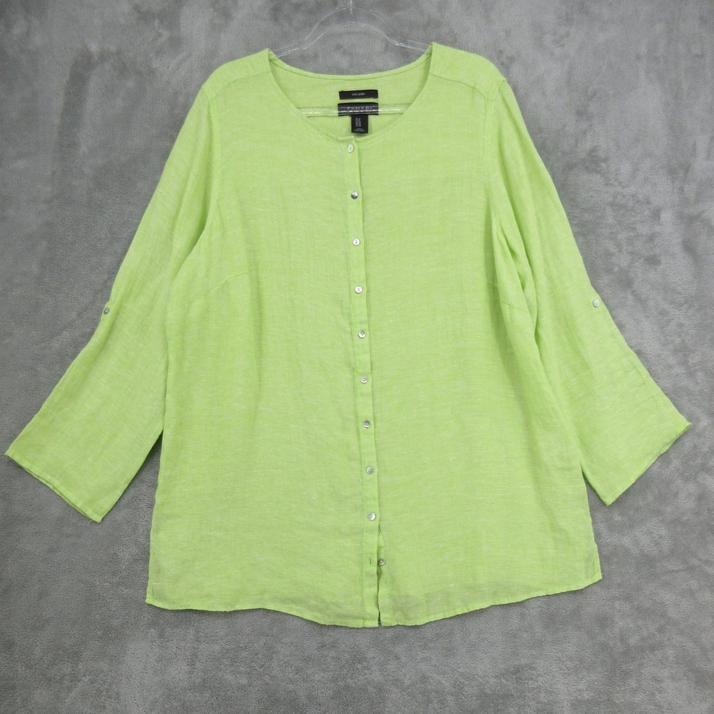Tahari Shirt Womens Size 1X Linen Button Front Boxy Relaxed Quiet Luxury Coastal